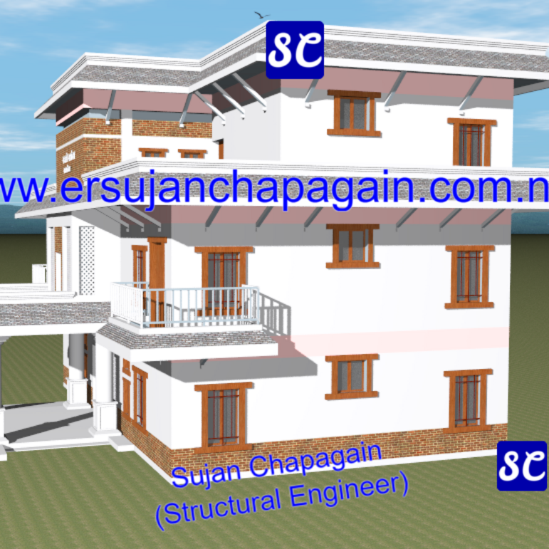 Office building SketchUp 3D view right view in Nepal