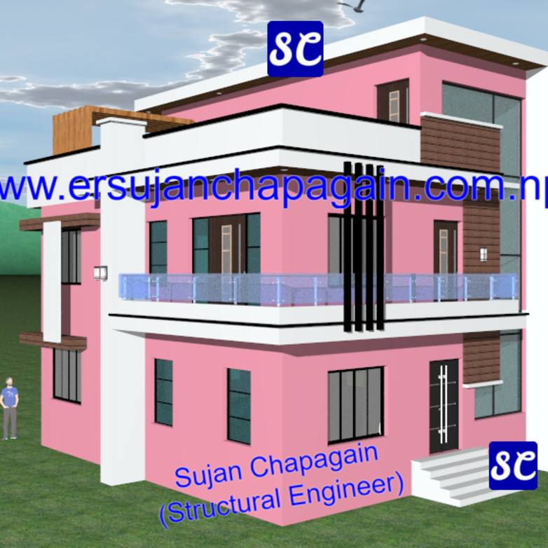 Residential modern box design house building 3D view front and side view in Nepal