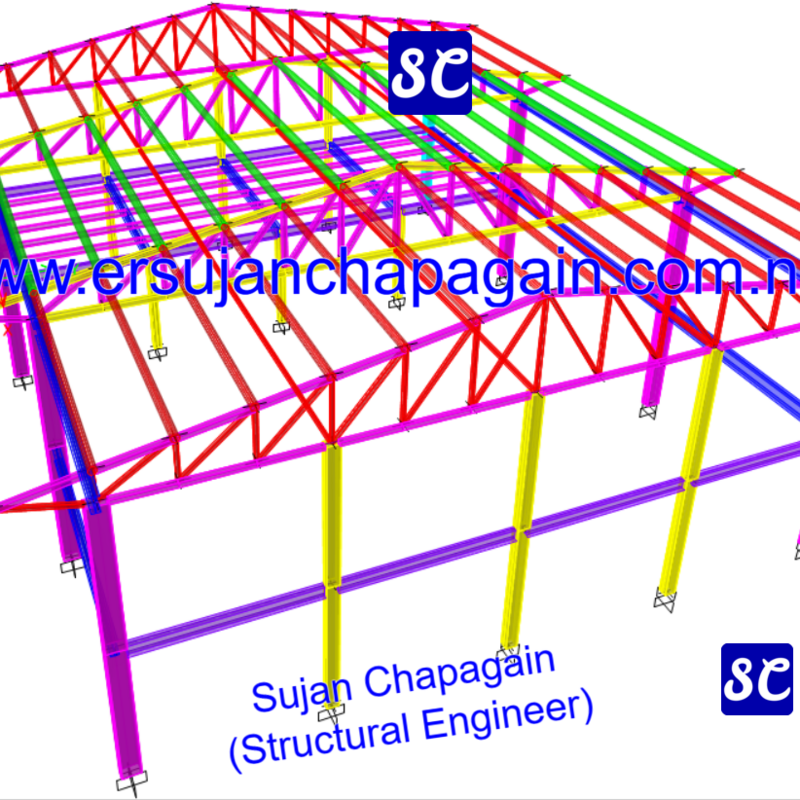 Steel Warehouse 3 3D model view with truss design and mezzanine floor level for inspection deck and office