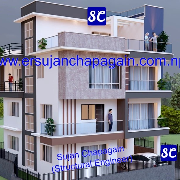 Residential house building render SketchUp 3D view front in Lalitpur, Nepal