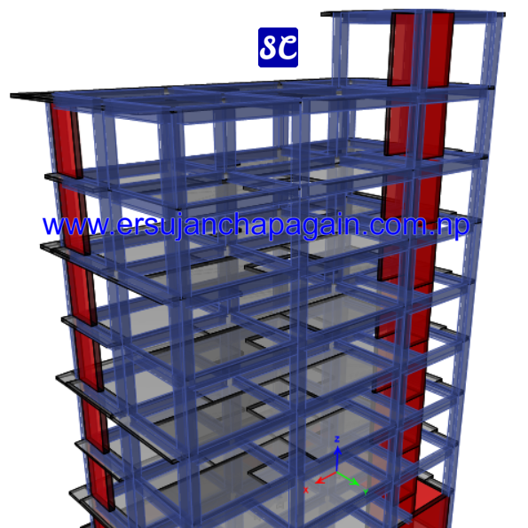 ETABS 3D view of dual system (RC wall and columns) design building
